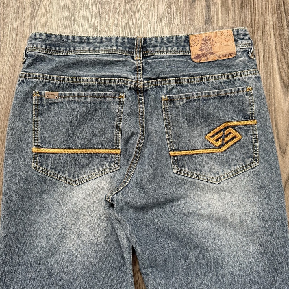 Enyce Jeans Mens 35x30(tag32)Blue Baggy Skater Street Urban Embroidery Y2K - Picture 5 of 14